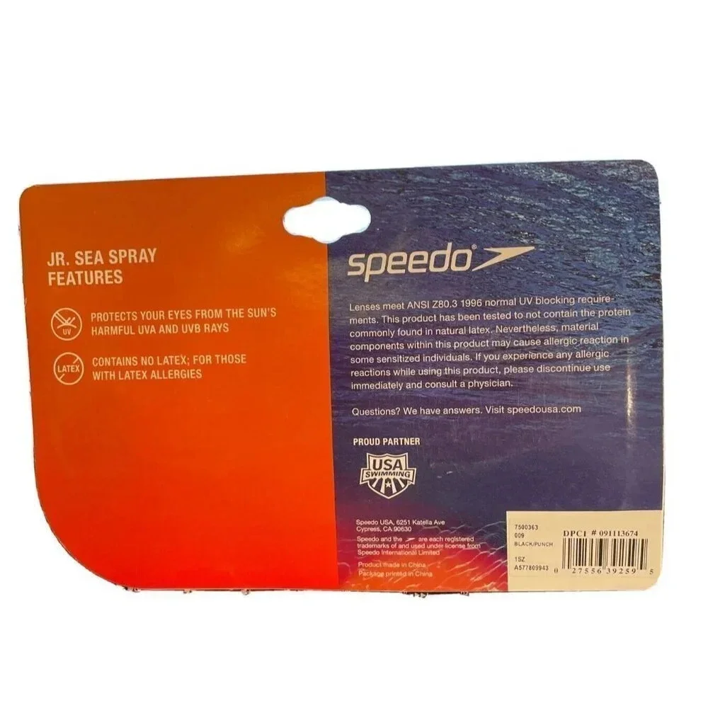 Speedo Swimming JR. Sea‎ Spray Black Punch Goggles Ages Junior 6-14 NEW